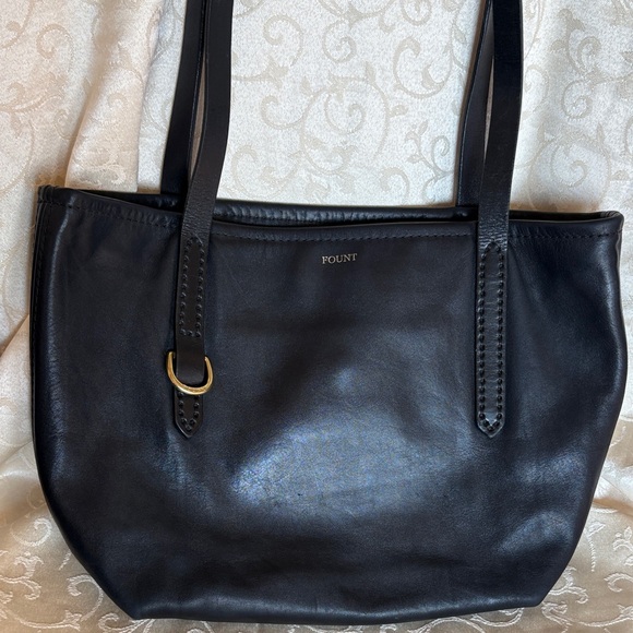 FOUNT Elegant Black Leather Tote 15” wide, 10” height, excellent - Picture 2 of 16